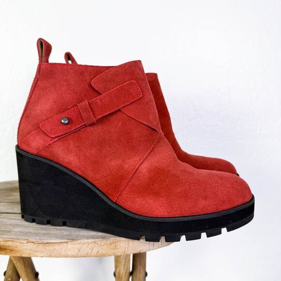 Eileen Fisher Tinker Leather Suede Wedge Ankle Boots Rust Brick Red sz 9.5 NEW - Picture 10 of 10